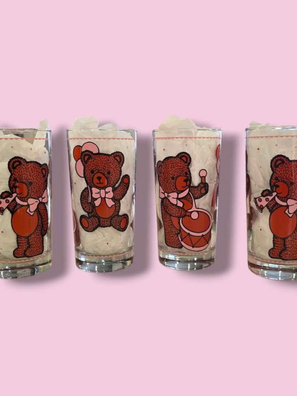 1980s Teddy Bear Drinking Glasses - Set of 4 - Picture 1 of 5